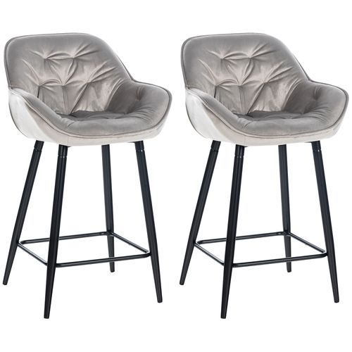 Lot De 2 Tabourets De Bar Avec Accoudoirs Velours Gris