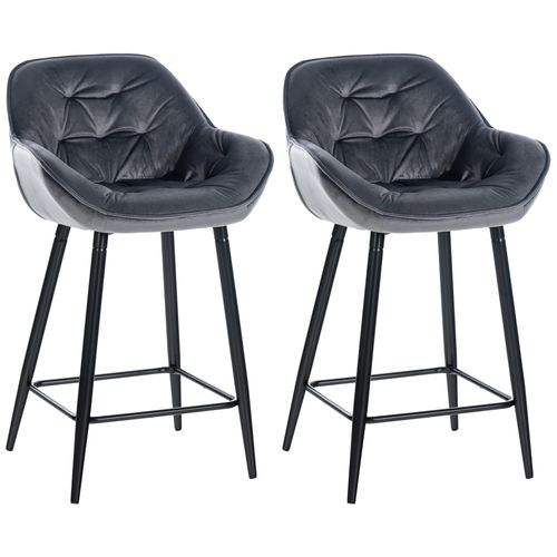 Lot De 2 Tabourets De Bar Avec Accoudoirs Velours Gris Foncé