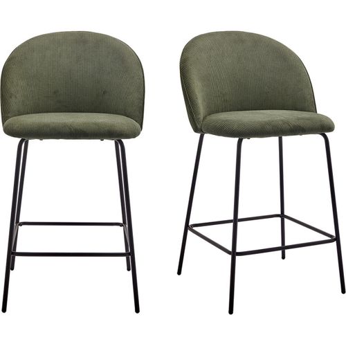 Lot De 2 Tabourets De Bar En Velours Côtelé Vert, Piètement Noir