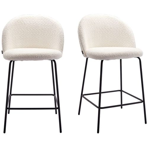 Lot De 2 Tabourets De Bar En Tissu Bouclette Écru, Piètement Noir