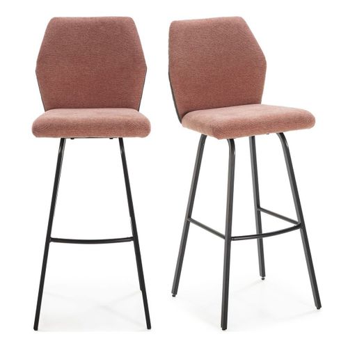 Lot De 2 Tabourets De Bar En Tissu Orange Corail Et Simili Cuir 75 Cm
