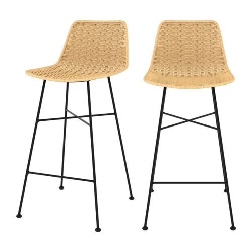 Chaise De Bar Mi-Hauteur 65,5 Cm En Rotin Naturel (Lot De 2)