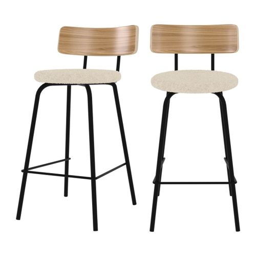 Chaise De Bar En Tissu Bouclé Blanc Cassé 64 Cm (Lot De 2)