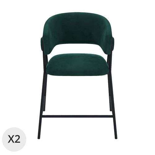 Lot De 2 Tabourets De Bar Avec Dossier, Velours Vert