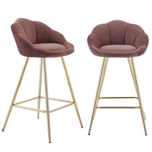 Lot De 2 Tabourets De Bar En Velours Rose Piètement Doré