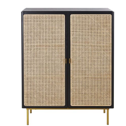 Cabinet De Rangement 2 Portes Noir Cannage En Rotin