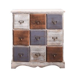 Commode Effet Vieilli Avec 9 Tiroirs En Bois Blanc Brun Et Gris
