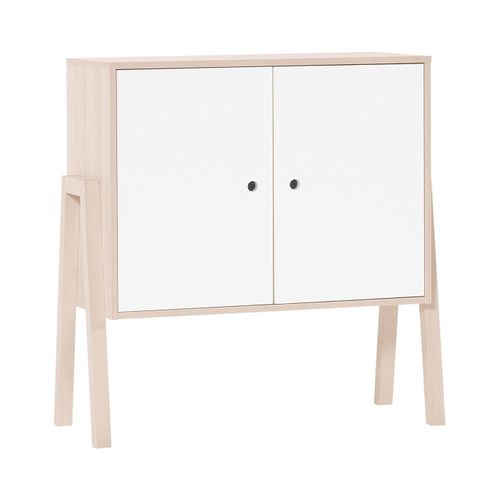 Commode 2 Portes 1 Étagère Intérieure - Blanc Et Beige