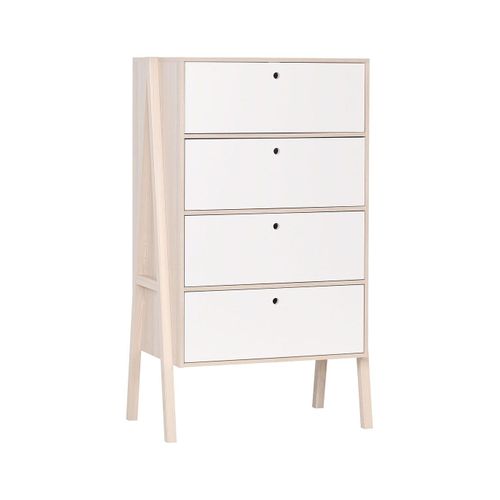 Commode 3 Tiroirs Et 1 Porte Abattant - Blanc Et Beige