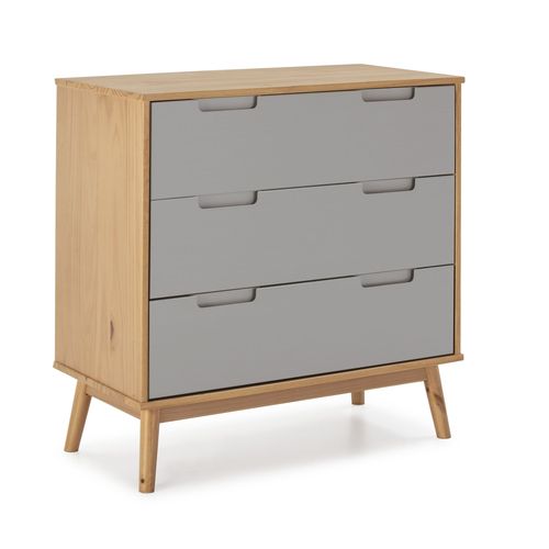 Commode De Nuit Avec 3 Tiroirs, Bois Massif, 80 Cm Longueur