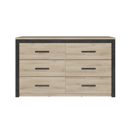Commode 6 Tiroirs Décor Chêne Et Noir - L129 Cm