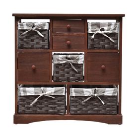 Commode Avec 9 Tiroirs En Bois De Paulownia Et Tissu Marron