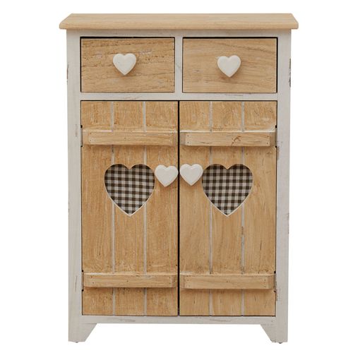 Commode Avec 2 Portes Et 2 Tiroirs En Bois Et Tissu Blanc Et Beige