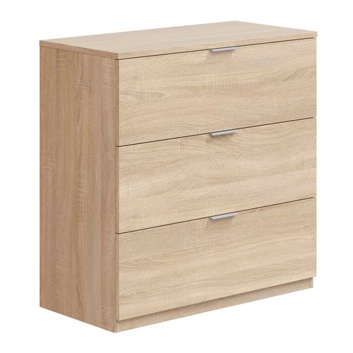 Commode 3 Tiroirs Couleur Chêne, 77 Cm Largeur