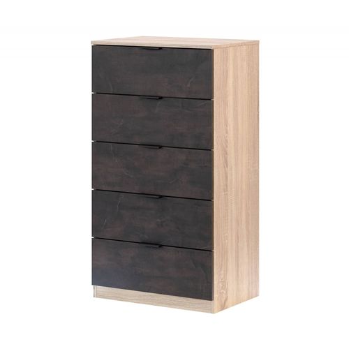 Commode 5 Tiroirs Effet Chêne Et Bois Anthracite
