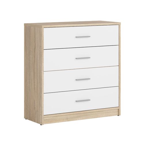 Commode 4 Tiroirs Stratifiés Naturel Et Blanc