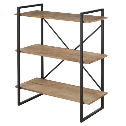 Etagère Industrielle En Bois De Sapin Massif Et Métal Noir