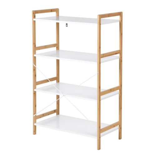 Étagère De Bibliothèque En Bois Blanc Rangement 4 Niveaux