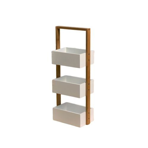 Etagère Droite Bambou 3 Bacs De Rangement - Blanc