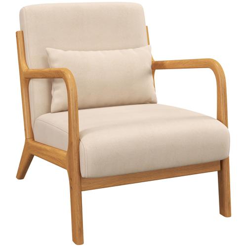 Fauteuil Lounge 3 Coussins Bois Hévéa Aspect Velours Beige