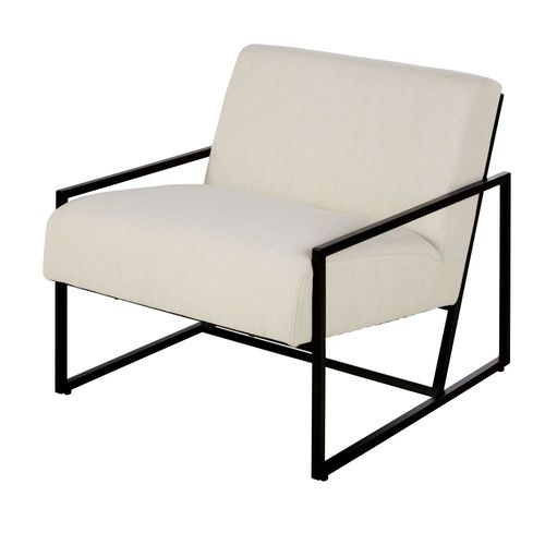 Fauteuil En Coton Beige Et Pieds En Acier Noir