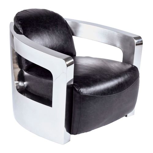 Fauteuil En Cuir Noir Et Structure En Acier Inoxydable