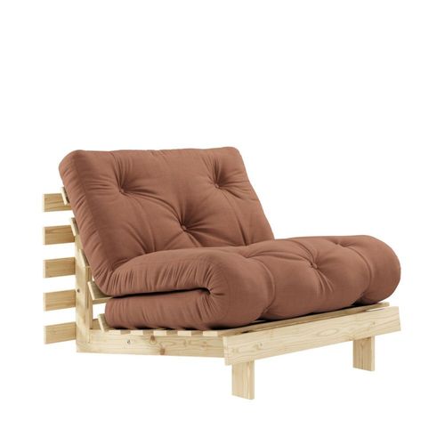 Fauteuil Convertible 90x200cm En Bois Naturel Et Tissu Marron Argile