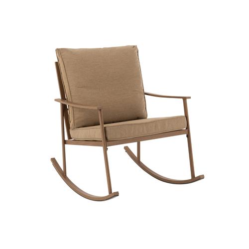 Fauteuil À Bascule Métal Bois Foncé/Beige