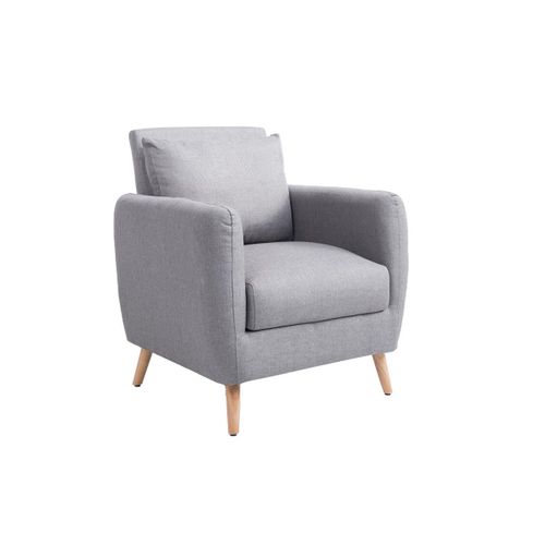 Fauteuil Avec Pieds En Bois Et Accoudoirs En Tissu Gris