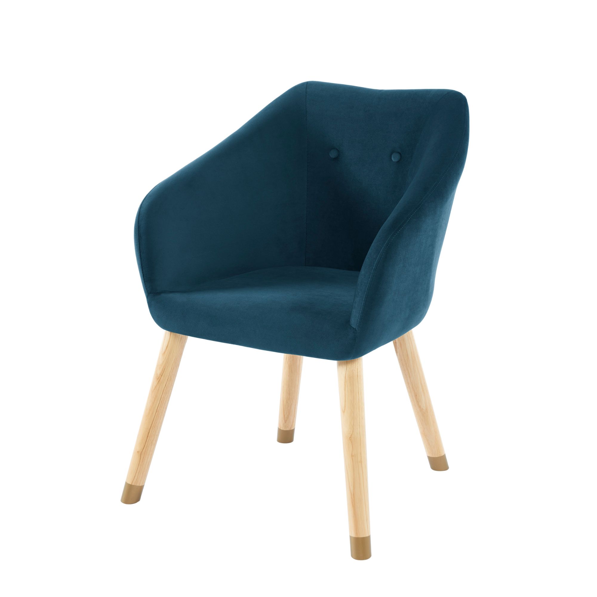 Fauteuil En Velours Bleu Avec Piètement Bois Et Doré