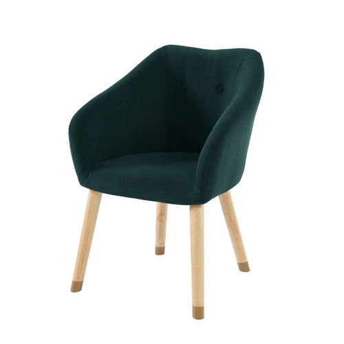 Fauteuil En Velours Côtelé Vert Avec Piètement Bois Et Doré