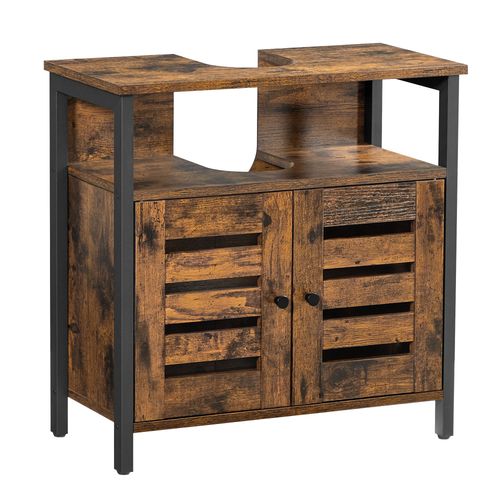 Meuble De Salle De Bain 2 Portes Effet Bois Marron Rustique