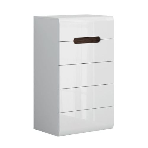 Chiffonnier 5 Tiroirs Blanc Laqué Et Naturel