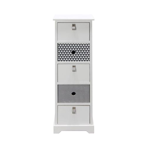 Chiffonnier Avec Motifs 5 Tiroirs En Mdf Blanc Et Gris