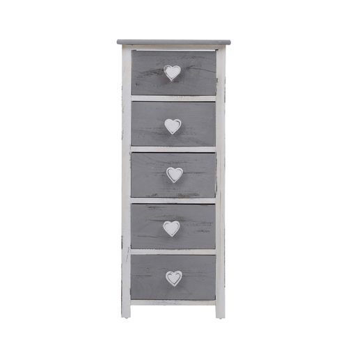 Chiffonnier C?Urs Avec 5 Tiroirs En Bois Gris Et Blanc