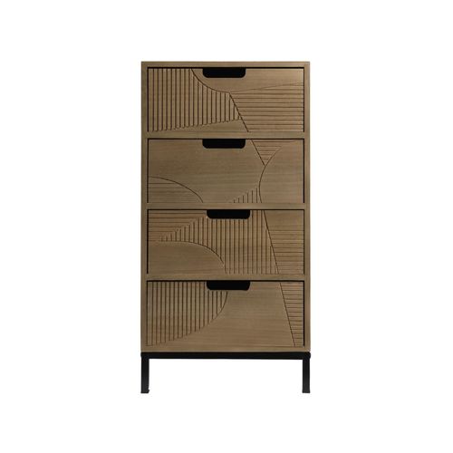 Chiffonnier Sculpté Avec 4 Tiroirs En Bois Et Métal Marron Clair