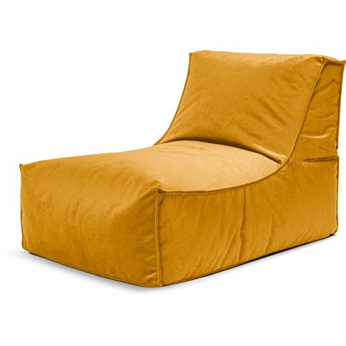 Pouf D'intérieur Avec Dossier Aspect Velours Moutarde 65x100x65cm