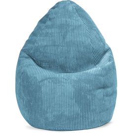 Pouf Poire Xl D'intérieur Velours Grosse Cote Bleu Pétrole 70x110cm