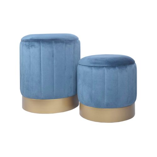 Lot De 2 Repose-Pieds Coffre De Rangement En Velours Bleu