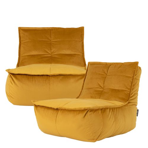Pouf Modulable Sofa Velours, 2 Pièces, Jaune Ocre