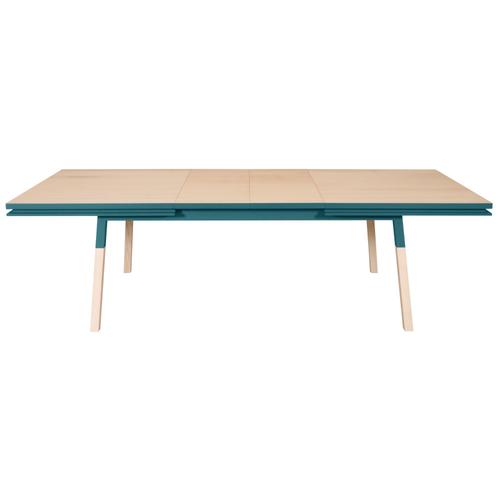 Table 180x100 Cm En Frêne Massif, 2 Rallonges Bleu Frehel