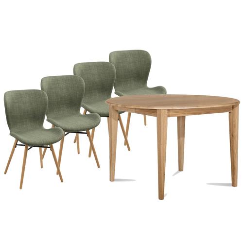 Table Ronde Extensible Pieds Fuseau D115 + 4 Chaises Tissu