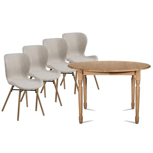 Table Ronde Extensible Pieds Tournés D115 + 4 Chaises Tissu