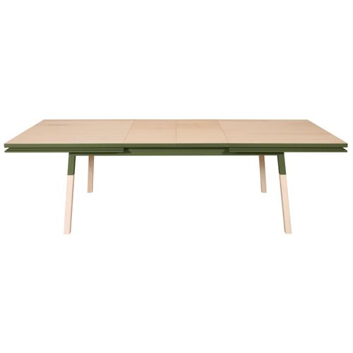 Table 180x100 Cm En Frêne Massif, 2 Rallonges Vert Lancieux