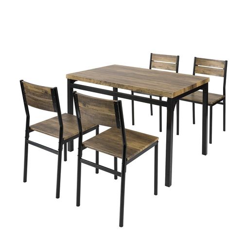 Lot De 1 Table Et 4 Chaise Effet Bois Et Métal Noir