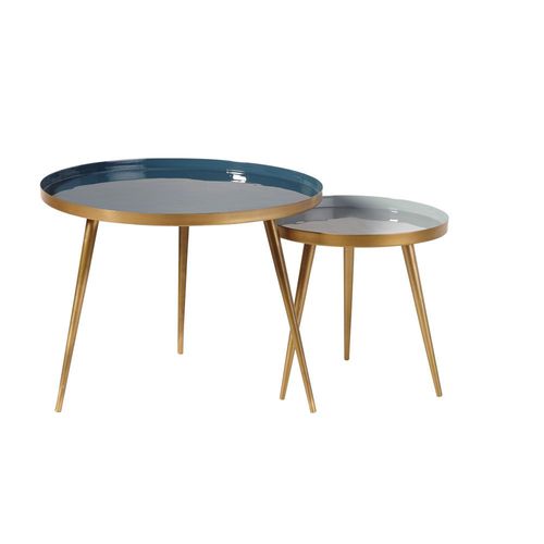 Tables Gigognes En Métal Bleu Et Doré