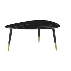Table Basse Ovoïde En Verre Effet Marbre Noir Et Métal Coloris Laiton Et Noir