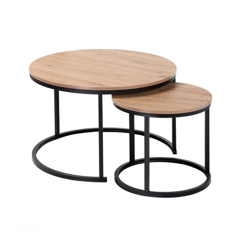 Lot De 2 Tables Basses Gigognes Rondes Effet Bois - L70 X H45,5 Cm