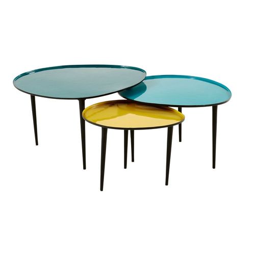 Tables Gigognes En Métal Laqué Bleu Et Jaune