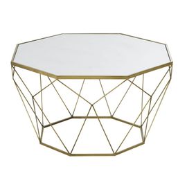 Table Basse En Marbre Blanc Et Métal Coloris Laiton Doré